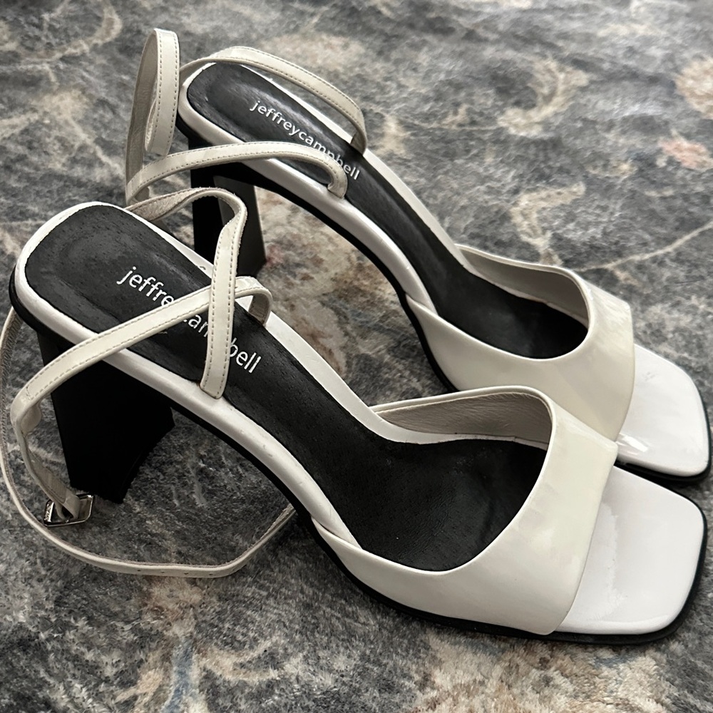 Jeffrey Campbell White and Black Block Heel Sandals